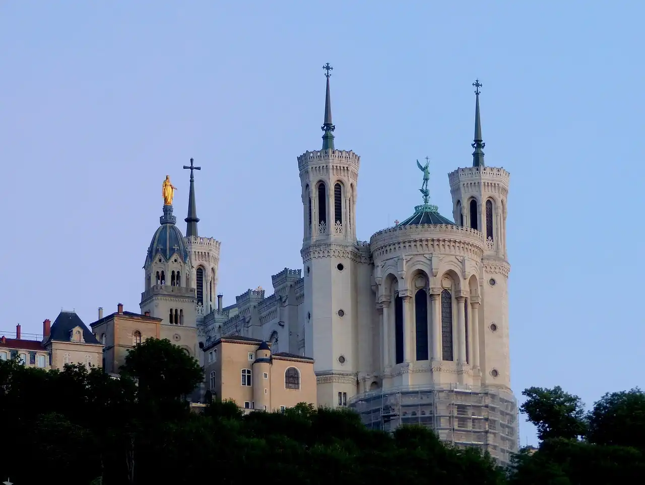 Basilica of Notre-Dame de Fourvière in Lyon at sunset – a cultural landmark near our French immersion school