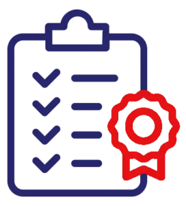 Checklist clipboard with a certification badge — representing structured and certified French courses