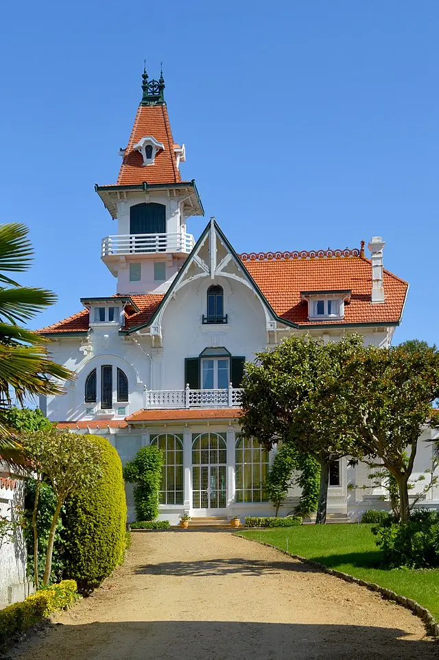Elegant white villa with red roof and tower in Arcachon Bay, France