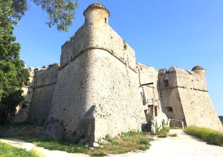 Historic Fort du Mont Alban in Nice, France, with stone walls and watchtowers under a blue sk
