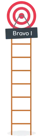 Illustration of a target with a ladder and the word Bravo, symbolising progress in language courses