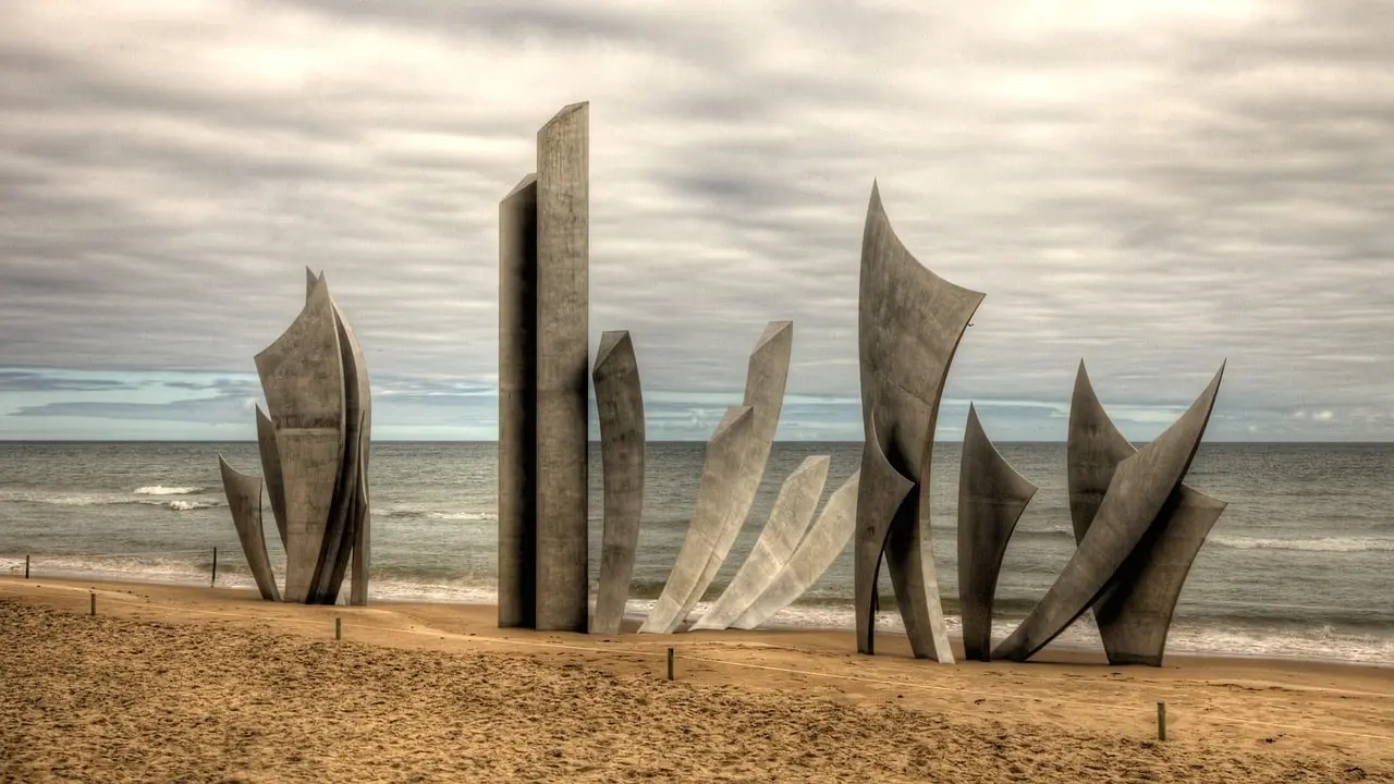 Les Braves monument on Omaha Beach, commemorating D-Day landings in Normandy, France