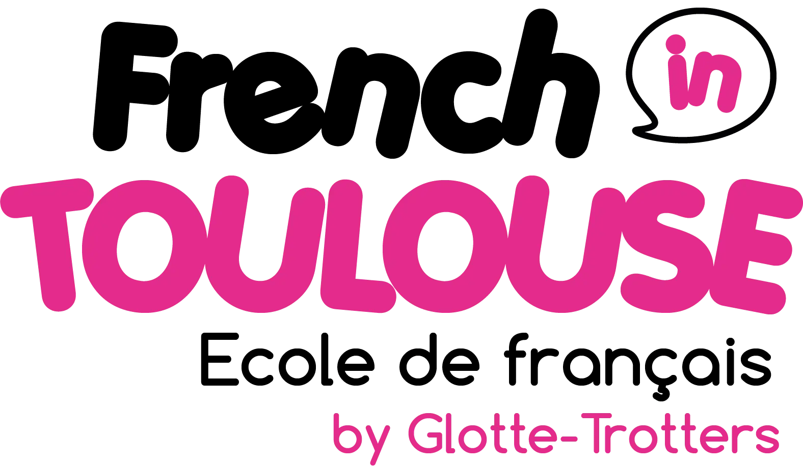 Logo of French school in Toulouse with pink text on black background