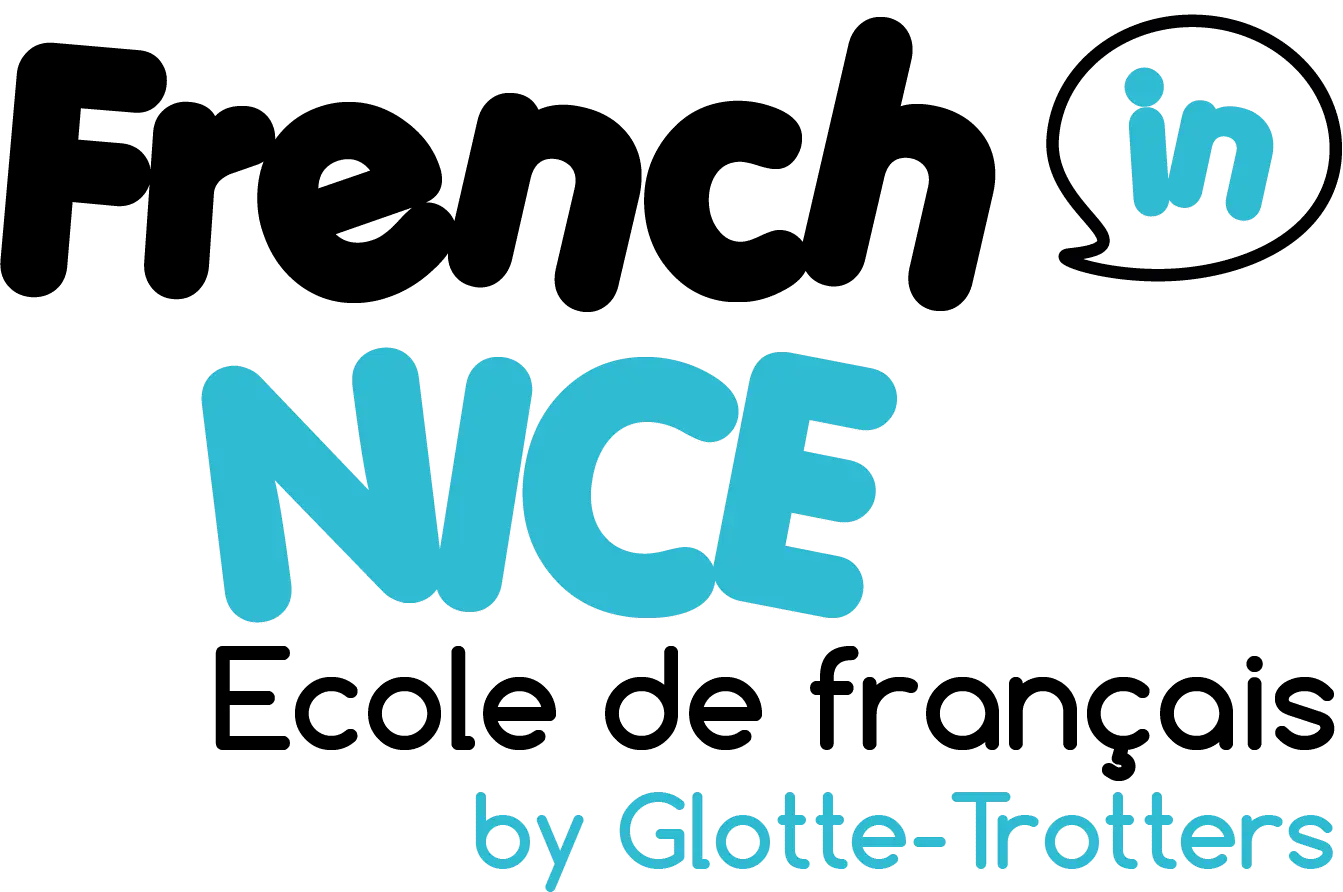 Nice logo in blue letters on black background, representing the language school in Nice