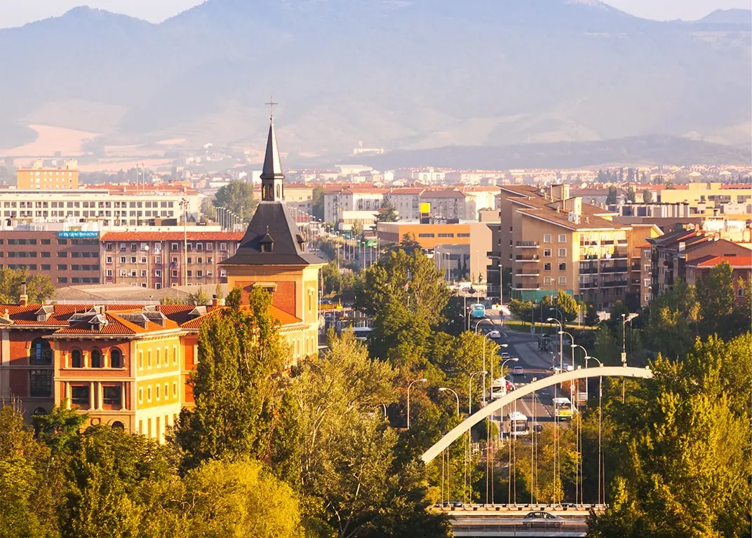 Panoramic view of Montpellier with historic buildings and modern life – perfect place to learn French in the South of France