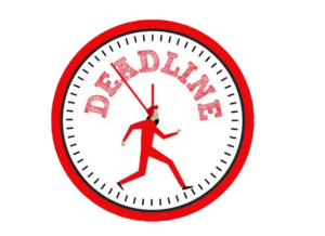 Running figure inside a clock with the word 'Deadline' — symbolising time-pressed intensive French learning