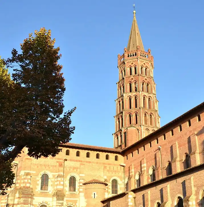 Saint-Sernin Basilica in Toulouse with its Romanesque bell tower and brick façade
