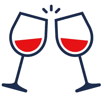 Two wine glasses clinking in a toast, representing the perfect blend of French learning and cultural immersion with French In.