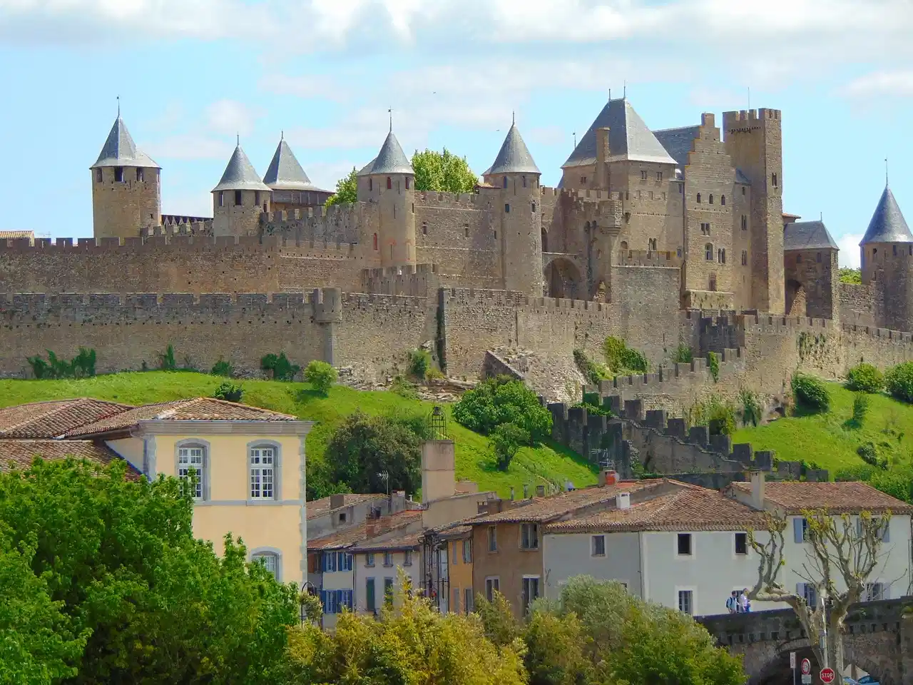 View of the medieval fortified city of Carcassonne in southern France