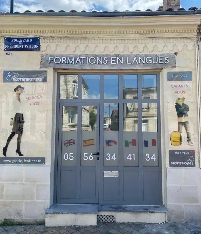 French in Bordeaux language school entrance in Bordeaux with multilingual training offers for children, teens, and adults.